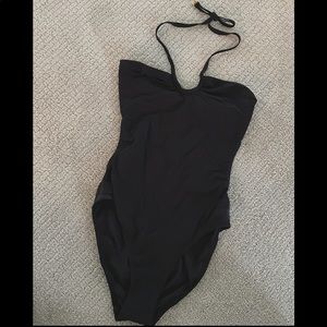 NWT Tory Burch Black Solid Bandeau Cutout One Piece Swimsuit